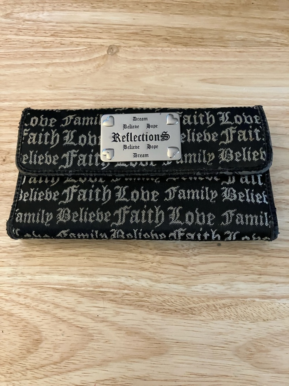 YK2 Reflections Black Text Jacquard Wallet with Metal Plaque